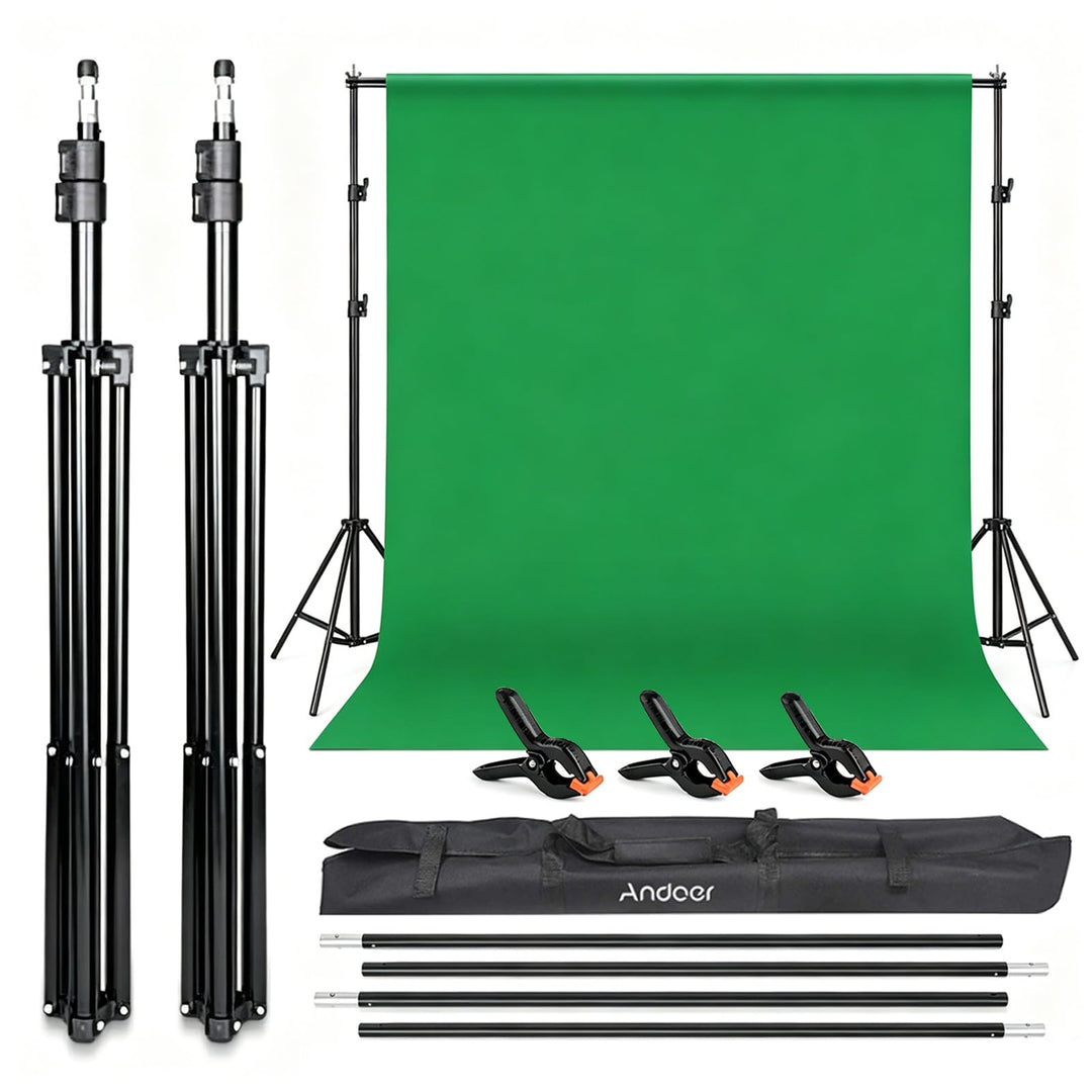Andoer Greenscreen Kit, Grüner Fotohintergrund Waschbares 2 x 3M mit Hintergrund ständer 2 x 3M, 3 K