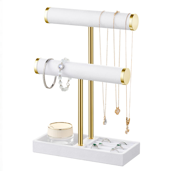 Schmuck Organizer mit 2 Ebenen - Weiss Schmuckständer Armbänder, Abnehmbarer T-Steg Schmuck Ständer,