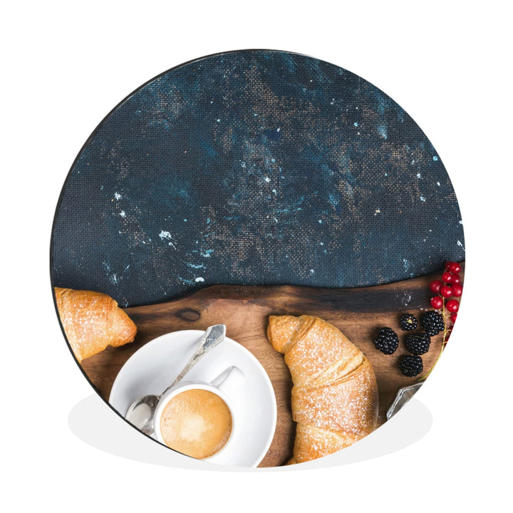 MuchoWow Wandbild Rund Wanddeko Deko Wohnzimmer Bilder 60x60 cm Croissant - Obst - Kaffee - Küche, 6