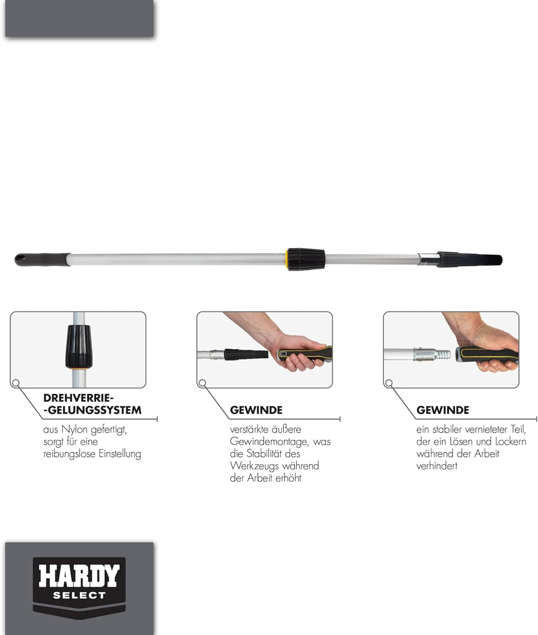 Hardy Working Tools Zwei-System-Aluminium-Teleskopstiel 0,8- 1,4 m, 0,8- 1,4 m