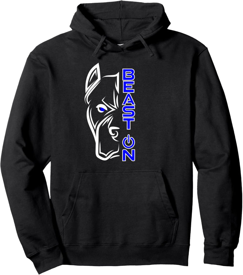 Bulldogge Kopf Beast ON Blau Gym Workout Fitness Training Pullover Hoodie