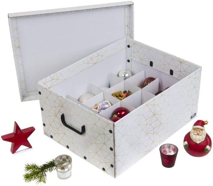 3 Stück XXL Dekokarton in Weiss/Gold - formschön und hochwertig. Mit Einsätzen für max. 40 Christbau