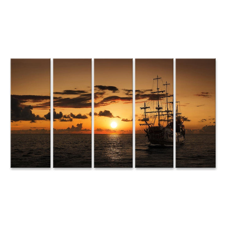 islandburner Bild auf Leinwand Piratenschiff Offenes Meer Sonnenuntergang Bilder Wandbilder Poster L