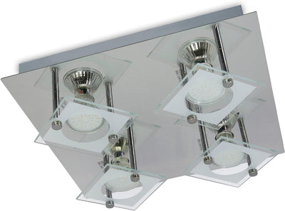 Trango 4-flammig 3178 LED Deckenleuchte in Eckig *SAM* aus Metall mit Design bedrückt Glas-Lampensch