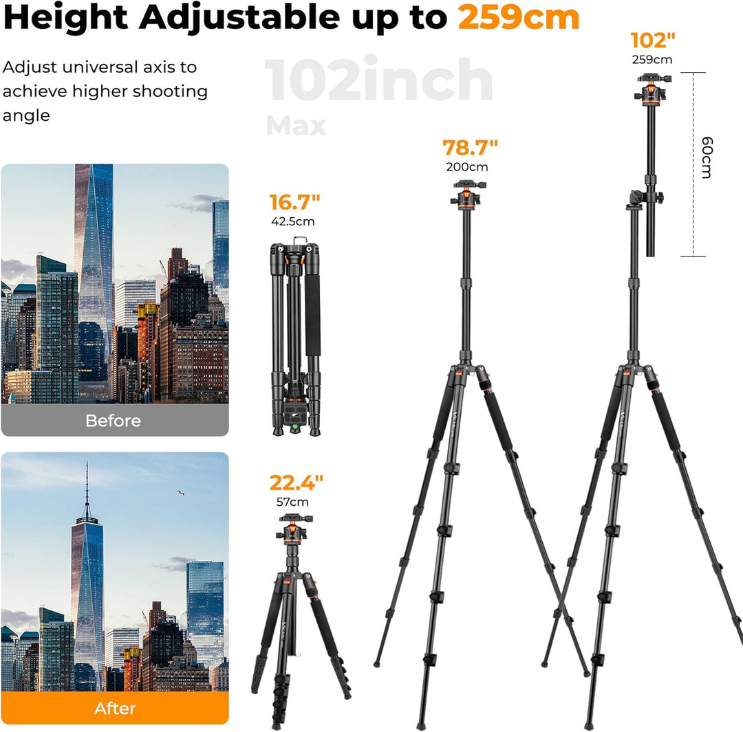Victiv 259cm/ 102" Kamera Stativ, Multifunktionales Kamerastativ mit 360°-Horizontal-Drehachse & Pan