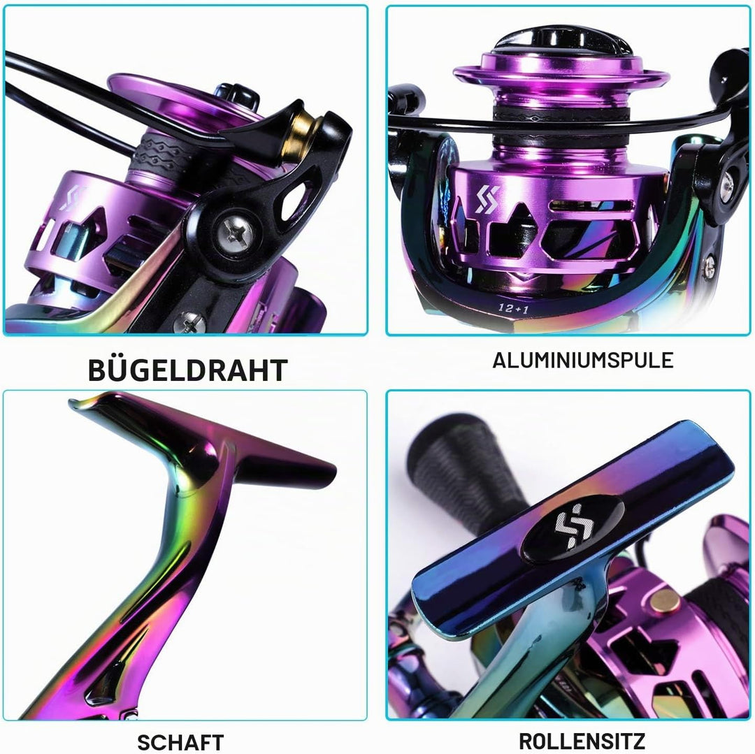 Sougayilang Spinning Angelrolle 6.0:1 Gear Ratio Graphit Rahmen 12 + 1 BB Bunte Angelrolle mit 25 lb