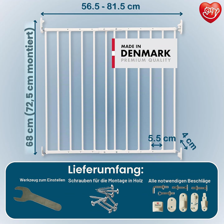 BabyDan Ebeltoft Schutzgitter - Babygitter für schmale Öffnungen (56,5-81,5 cm) - Wandtreppengitter