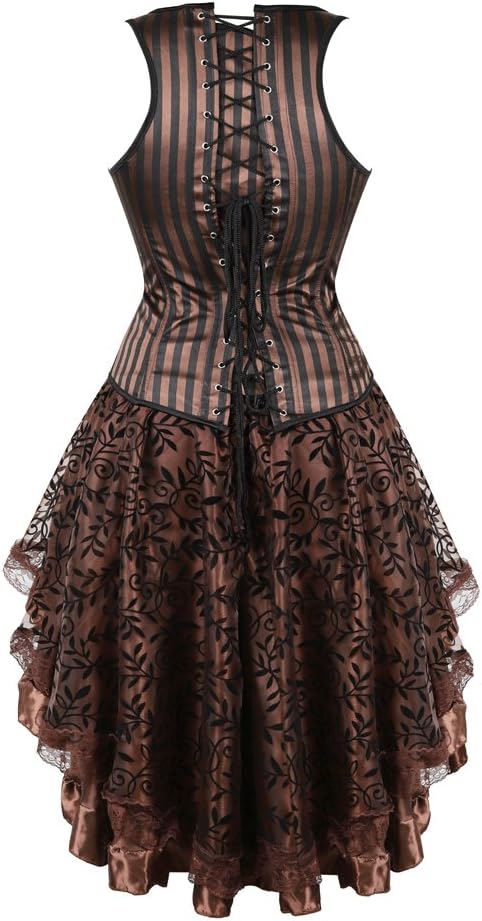Jutrisujo steampunk unterbrust leder corsage Braun korsett Kleid Corsagenkleid piraten rock burlesqu
