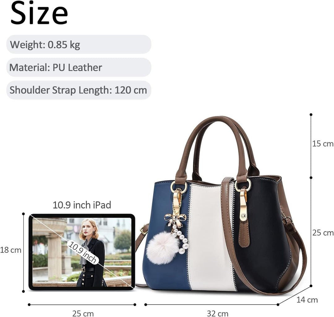 DORRISO Damen Handtasche Mode Pompons Anhänger Umhängetasche Elegantes Casual Reise Handtasche Fraue