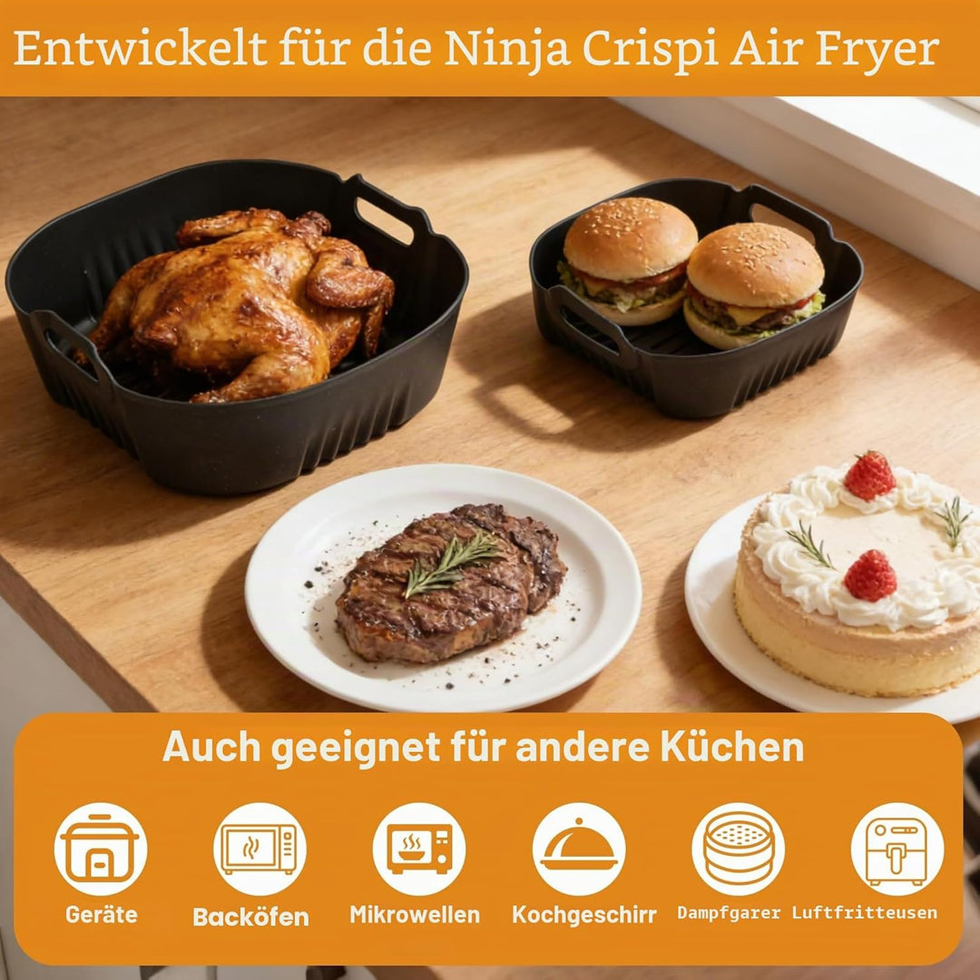 VINATO Heissluftfritteuse Zubehör Set für Ninja Crispi, Air Fryer Zubehör 4-teilig mit Backmatten, S