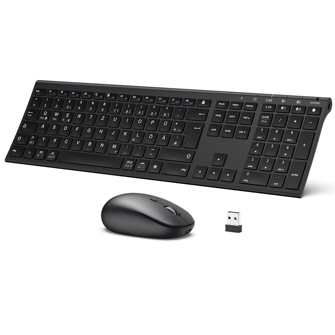 iClever Bluetooth Tastatur mit Maus, Wiederaufladbare Dualmodus USB & Bluetooth Tastatur aus Metall,