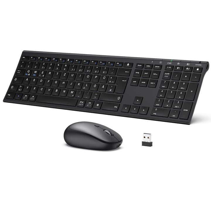 iClever Bluetooth Tastatur mit Maus, Wiederaufladbare Dualmodus USB & Bluetooth Tastatur aus Metall,