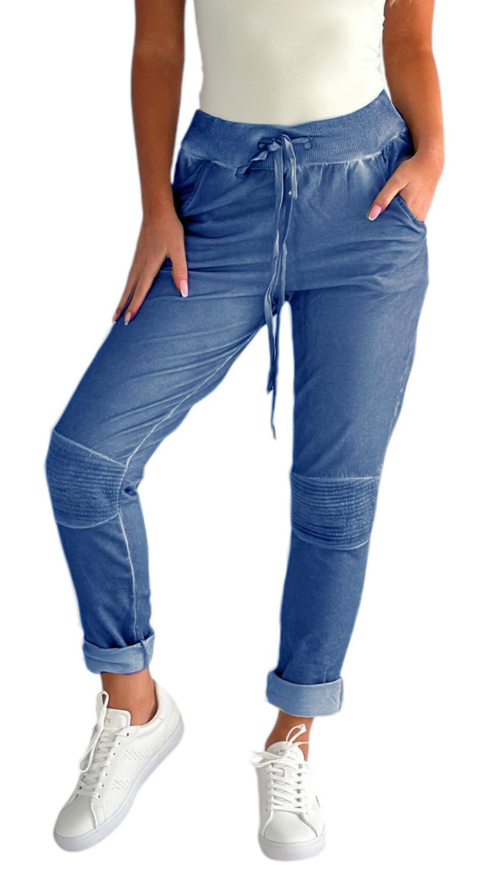 Mississhop Damen Hose Freizeithose Stoffhose Boyfriend Sweatpants im Biker Look mit Bahnendesign am