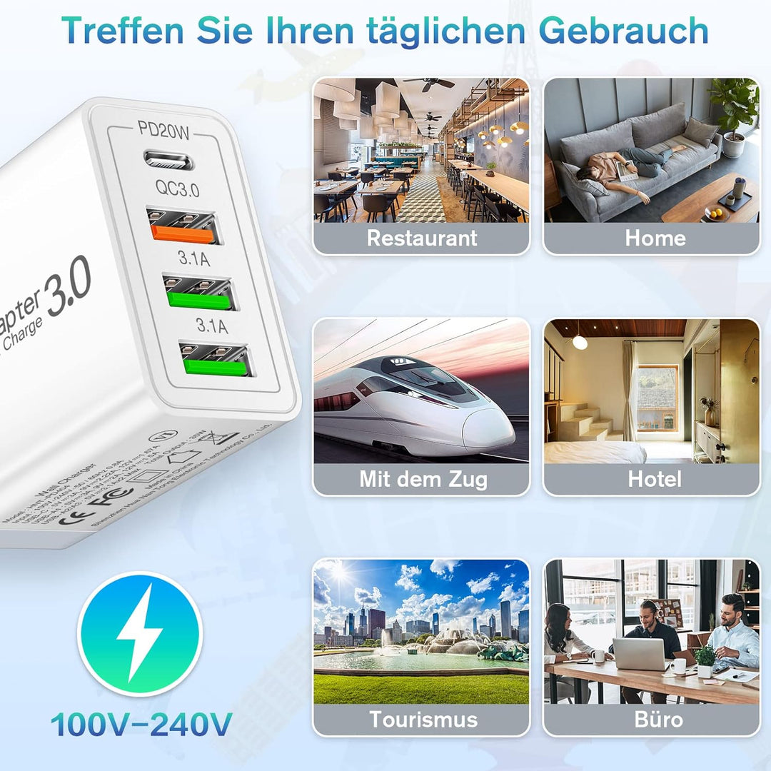 2 Stück 35W Ladegerät [4-Port Upgrade], Acezeek Schnellladegerät USB Stecker mit Wandladegerät mit 2