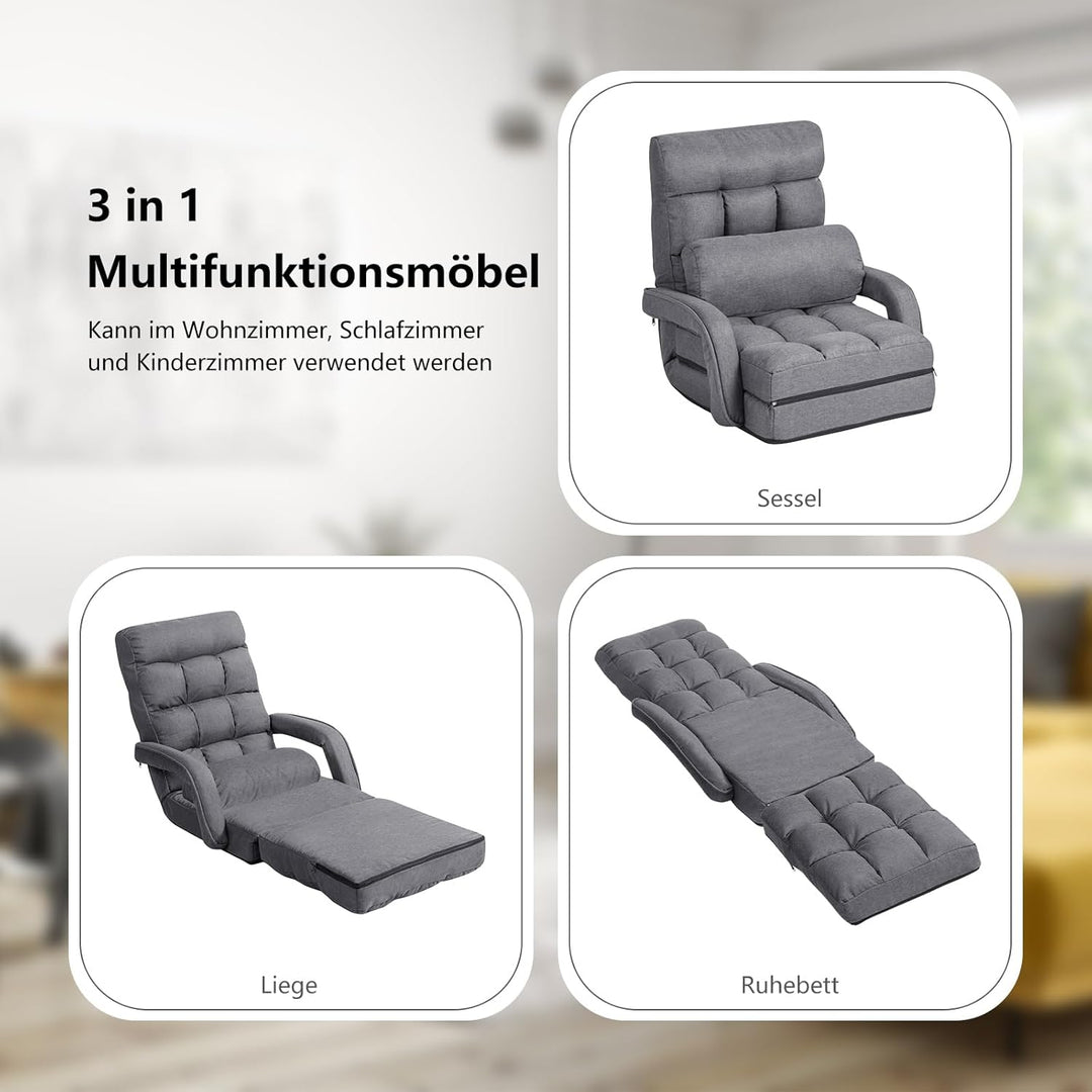 GOPLUS Bodensofa mtit Schlaffunktion, klappbarer Bodenstuhl mit Armlehnen & Kissen, Klappsessel mit