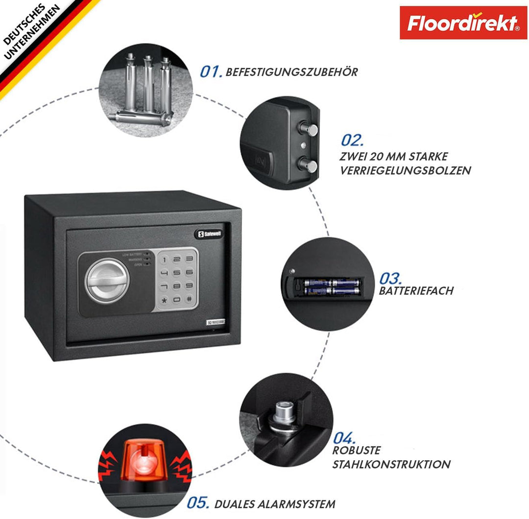 Floordirekt Tresor Cortez Möbeltresor Safe - 17 x 23 x 17 cm, Anthrazit - elektronisches Zahlenschlo
