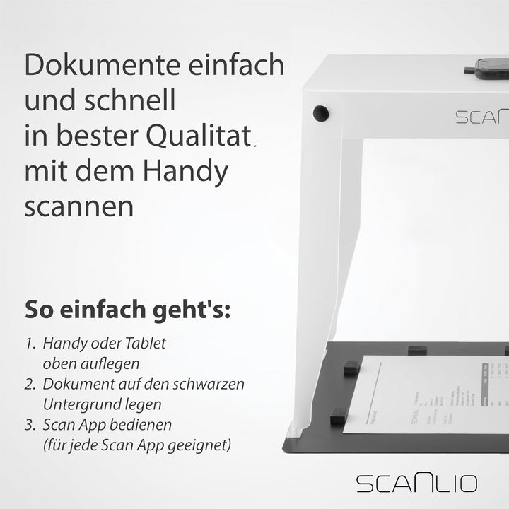 SCANLIO Pro | Faltbare Scanbox | Dokumente einfach und schnell mit dem Handy scannen | Handy Scanner