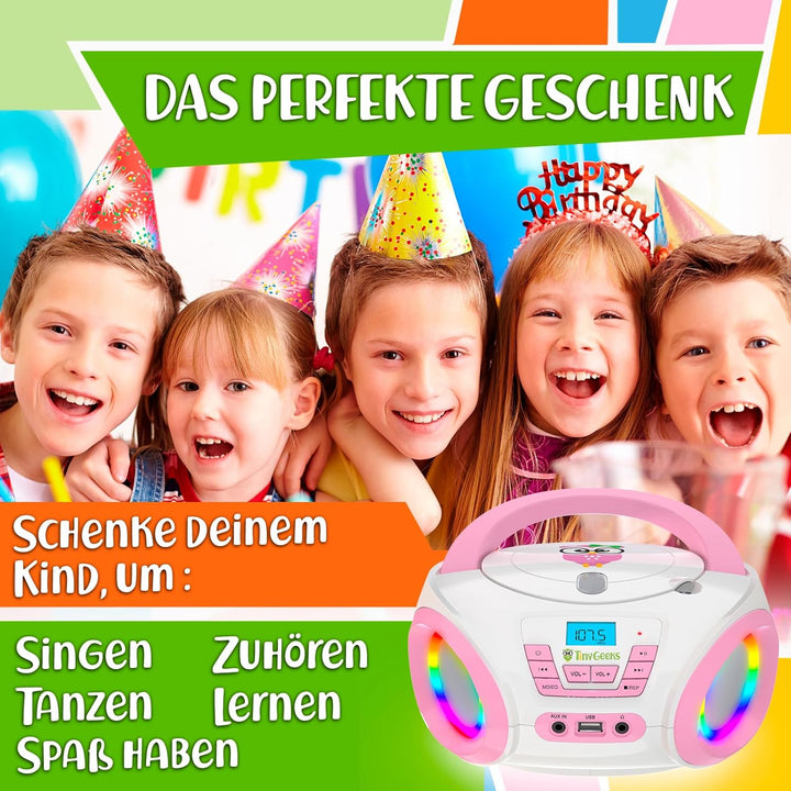 TinyGeeks Tunes Kids Boombox CD-Player für Kinder NEU 2024 + UKW-Radio + Inklusive Batterien + Blaue