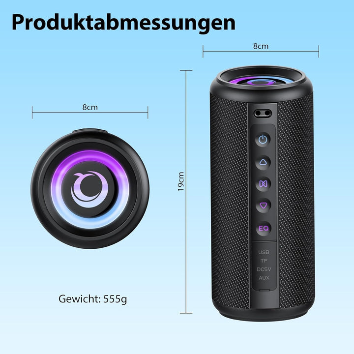 Bluetooth Lautsprecher, 2026 Musikbox Bluetooth 5.4 mit RGB Lichter, Tragbarer Lautsprecher Freispre