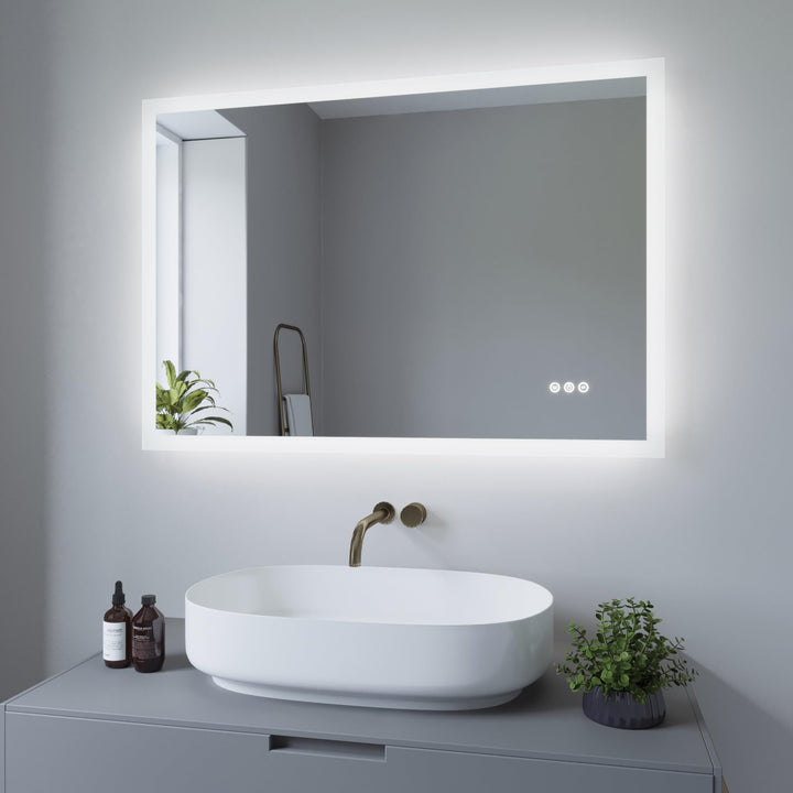AQUABATOS 100x70 cm Badspiegel mit Beleuchtung Badezimmerspiegel Lichtspiegel LED Wandspiegel Energi