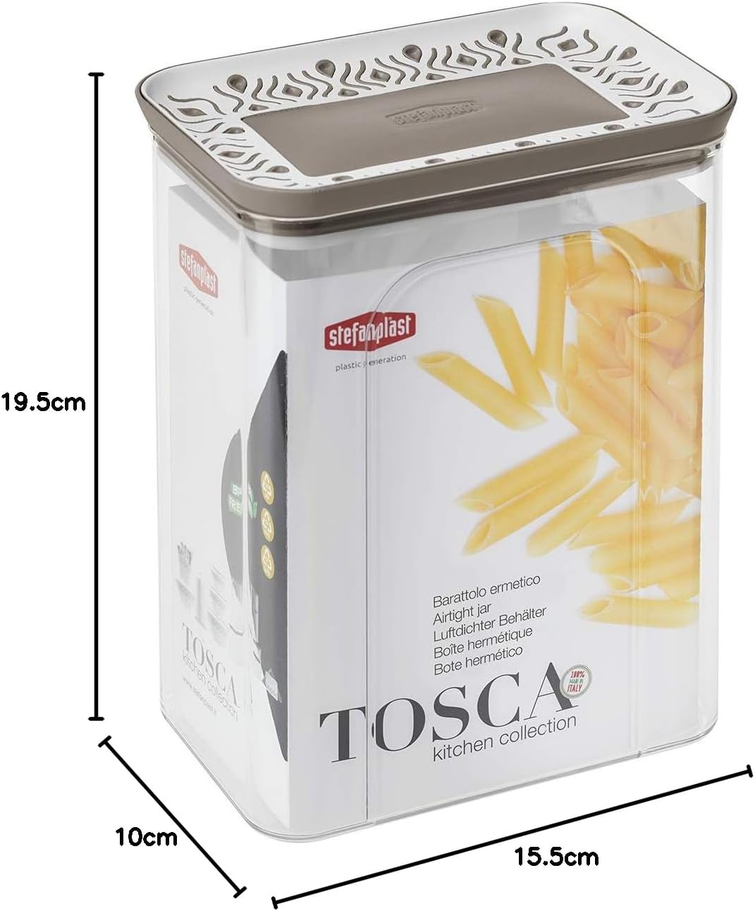 Stefanplast, Taupe, Rechteckige, luftdichte Dose aus der Linie Tosca, Palace, lebensmittelecht, 2,2