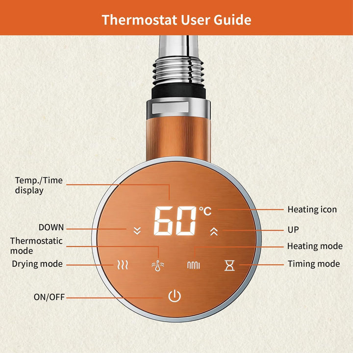 Heizstab 300W für Badheizkörper Elektrisch mit Thermostat, Vollbild Touch Bedienung, Einfach &amp; Effiz