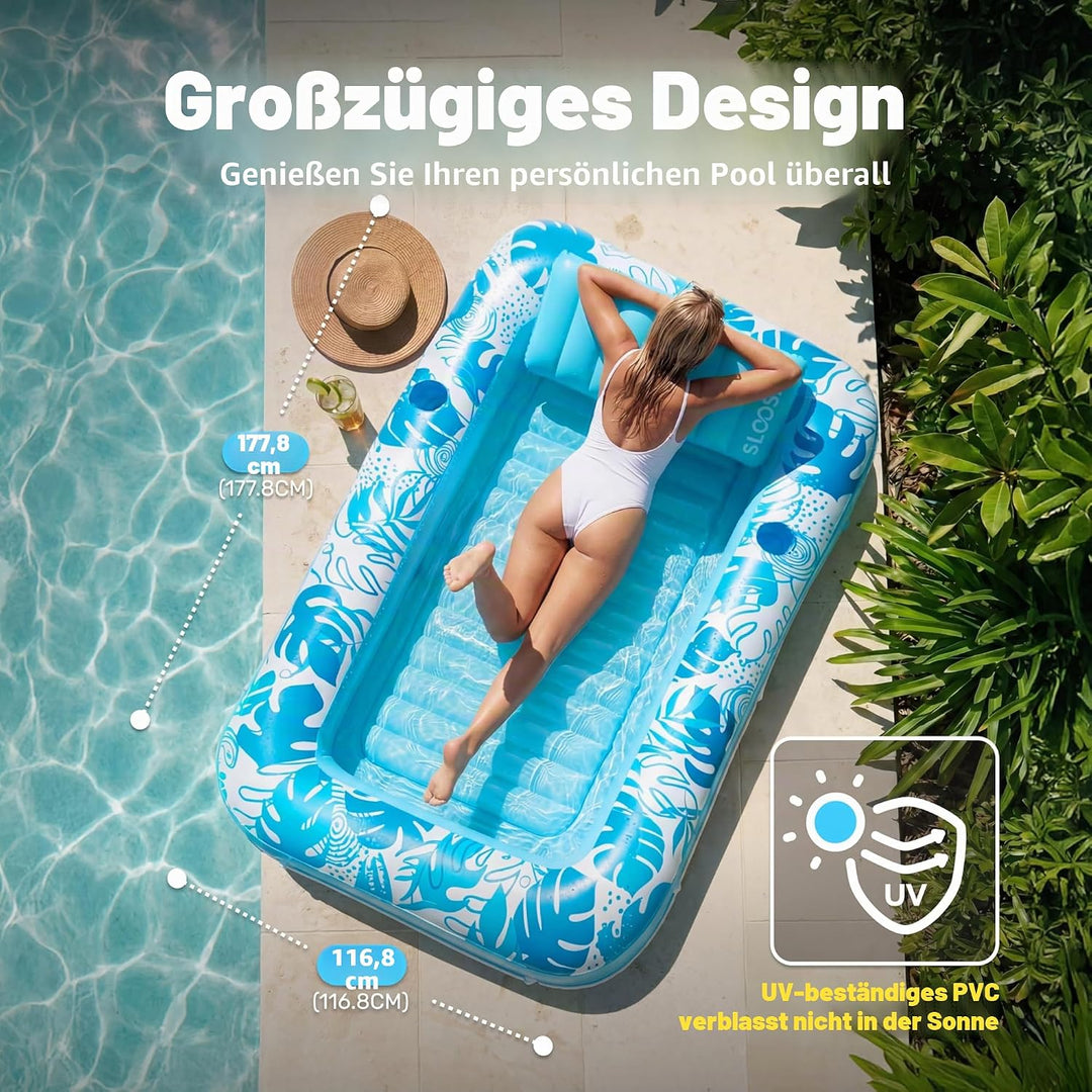 SLOOSH Aufblasbare Tanning Pool, 70" x 46"/ 85" x 57" Grosse aufblasbarer Luftmatratze für Erwachsen