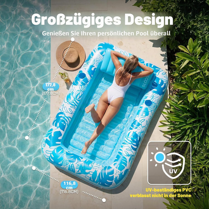 SLOOSH Aufblasbare Tanning Pool, 70" x 46"/ 85" x 57" Grosse aufblasbarer Luftmatratze für Erwachsen