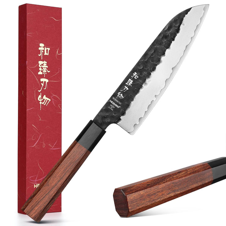 HEZHEN 18,5cm Santoku Messer, Verkleideter Stahl Kochmesser, Geschmiedet Japanischer Stil Gyuto Mess