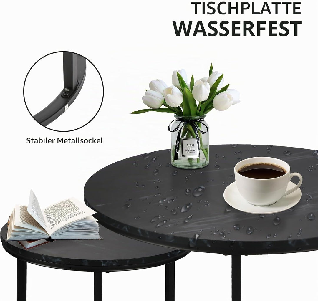 Best Goods Modern Rund Couchtisch 2er Set, wasserdichte Metallhalterung und Marmormuster, für Wohnzi