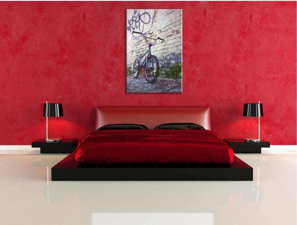 Pixxprint Fahrrad vor Graffitiwand 100x70cm Leinwandbild Wandbild Kunstdruck, 100x70