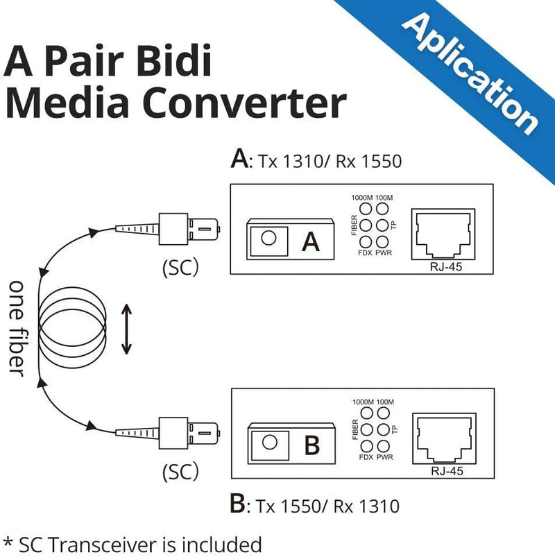 10Gtek® EIN Paar Gigabit Ethernet Medienkonverter, mit Built-in 1Gb Bidi Single-Mode SC Transceiver,