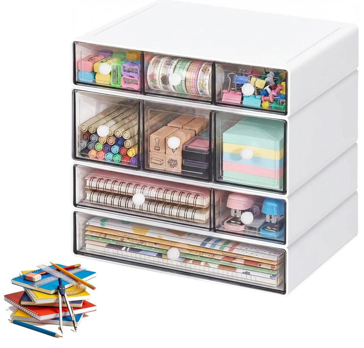 schubladenbox,Schreibtisch Organizer,Desk Aufbewahrungsbox mit 9 Schubladen,Stapelbare,multifunktion