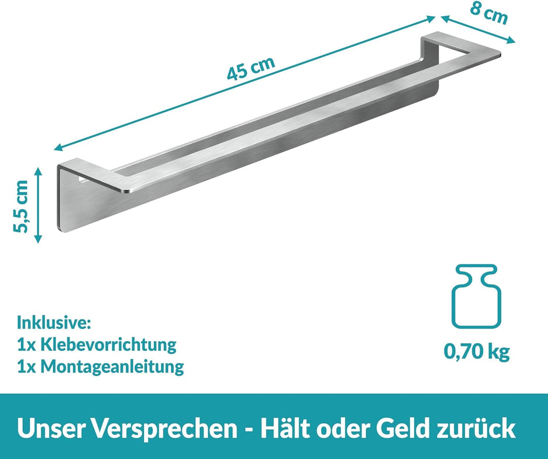 WEISSENSTEIN Handtuchhalter Ohne Bohren - 45cm - Handtuchstange aus Edelstahl fürs Bad - Selbstklebe