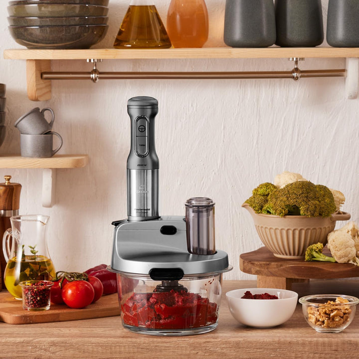 Karaca Mastermaid Küchenroboter aus Stahlglas, Langer Mixer, 2500 W, Galaxy Grey