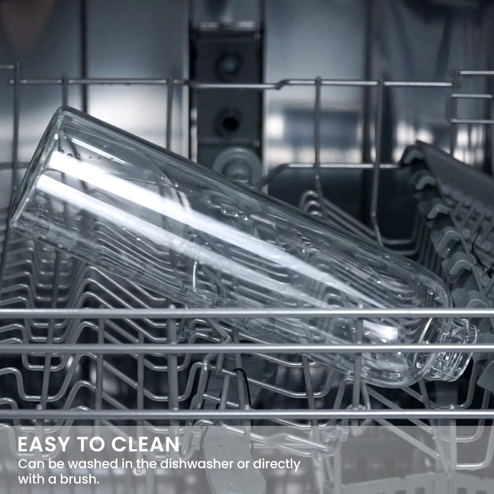 Bugucat Glasflasche1000 ML, Trinkflasche aus Glas mit Edelstahlabdeckung Schutzhülle，Wasserflasche A