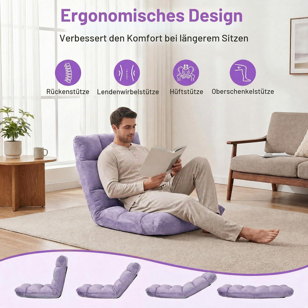 RELAX4LIFE Bodenstuhl Klappbar, Bodensessel mit Verstellbarer Rückenlehne &amp; Liegefunktion, Relaxsess