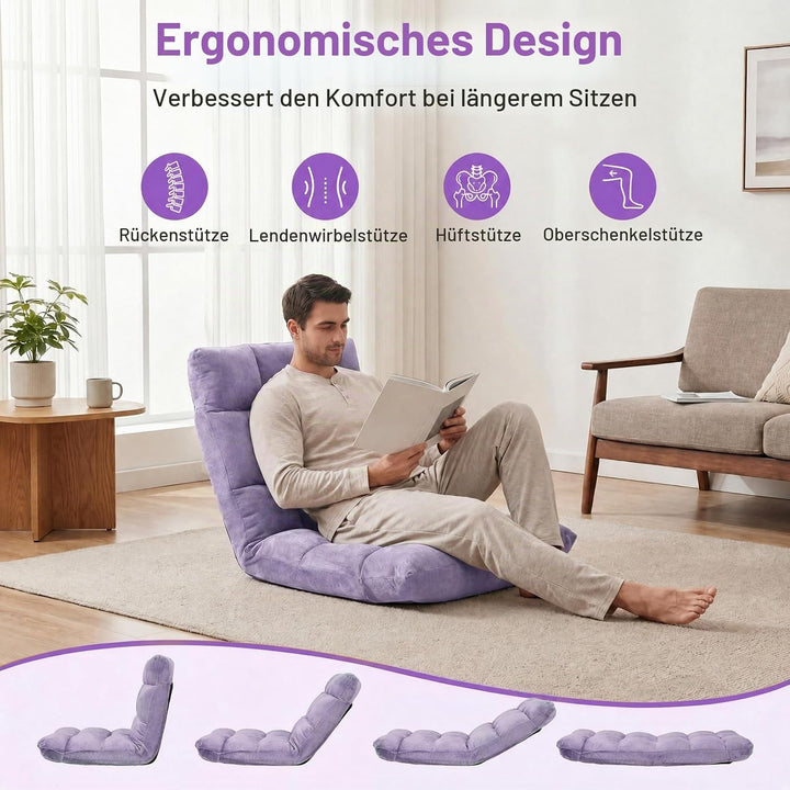 RELAX4LIFE Bodenstuhl Klappbar, Bodensessel mit Verstellbarer Rückenlehne &amp; Liegefunktion, Relaxsess