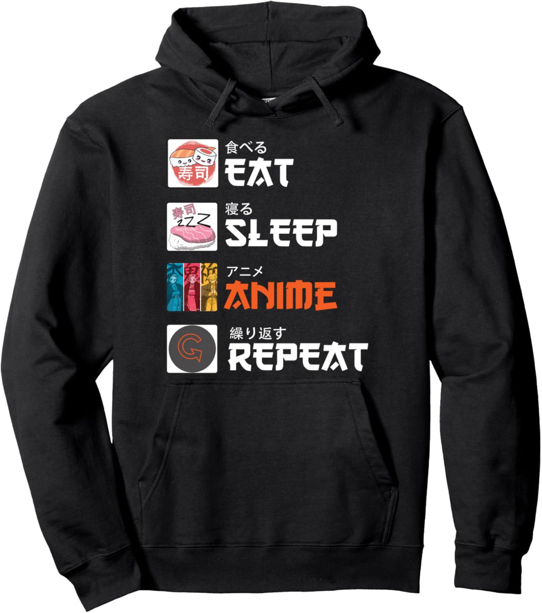 „Essen Schlaf Anime Wiederholung“ Manga Japan Anime Pullover Hoodie