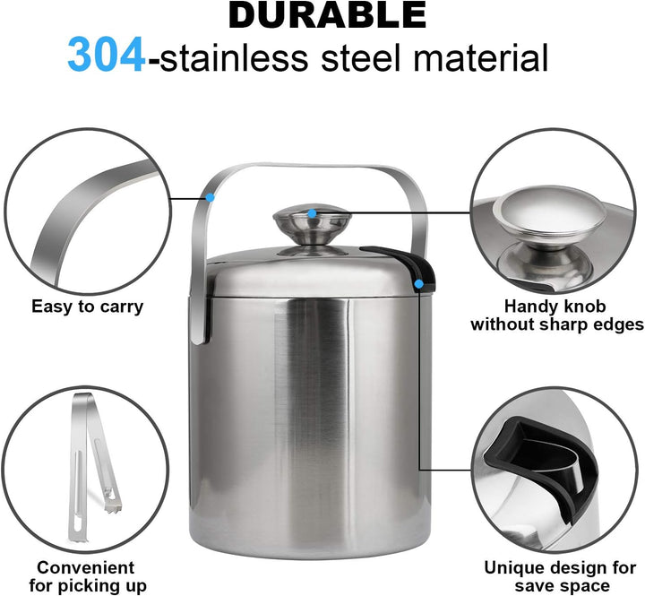 1.3 L Eiseimer Eiswürfelbehälter Edelstahl Eiseimer Eisbehälter mit Zange und Deckel für Eiswürfel u