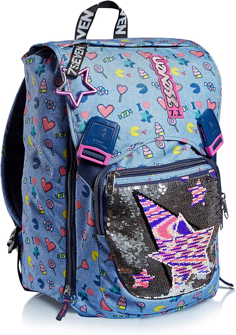 RUCKSACK SEVEN STARRY RAINBOW Backpack für Schule, Uni & Freizeit, Erweiterbarer Schulranzen, Geräum