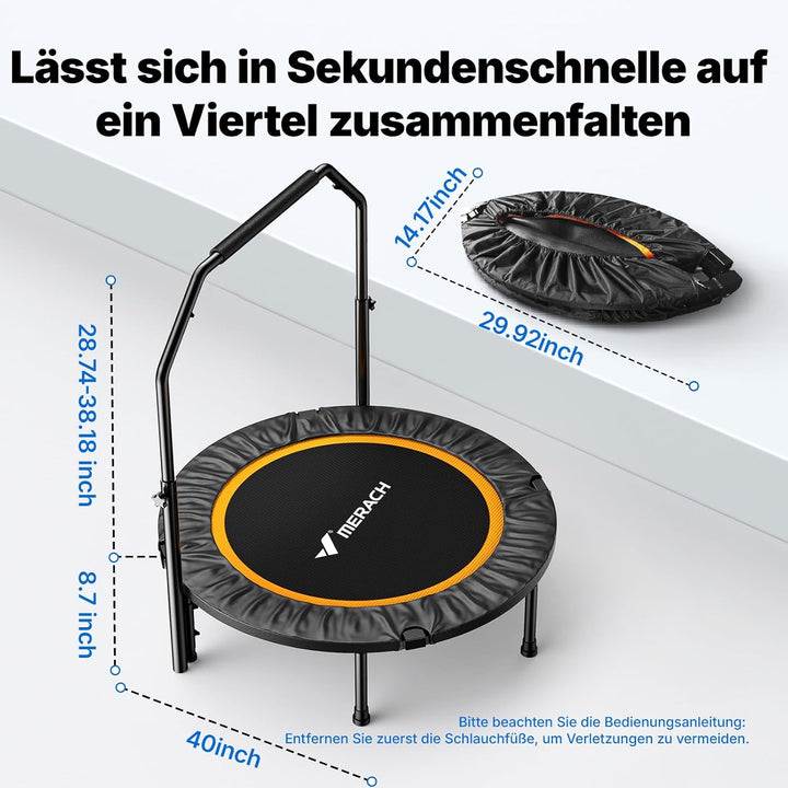 MERACH Mini Trampolin - 102cm/122cm Fitness Trampolin Faltbar, Maximale Belastung 150 KG, Trampoline