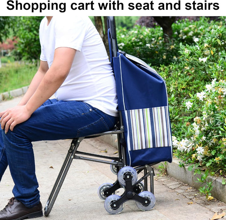 Einkaufswagen Mit Sitz, Treppensteiger Einkaufstrolley Mit Dreifachrädern, Faltbarer Shopping Trolle