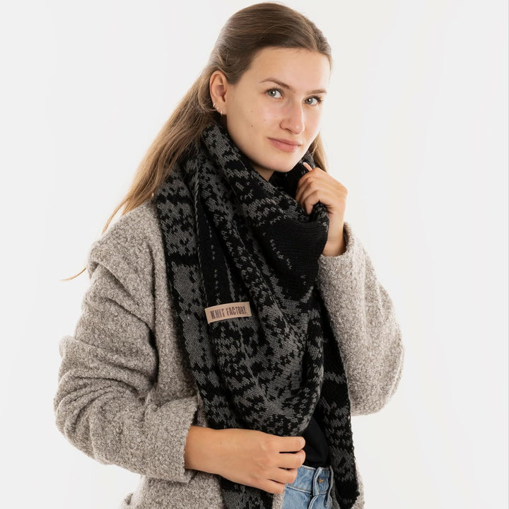 KNIT FACTORY - Lea Dreiecksschal Schwarz/Anthrazit, Schwarz/Anthrazit