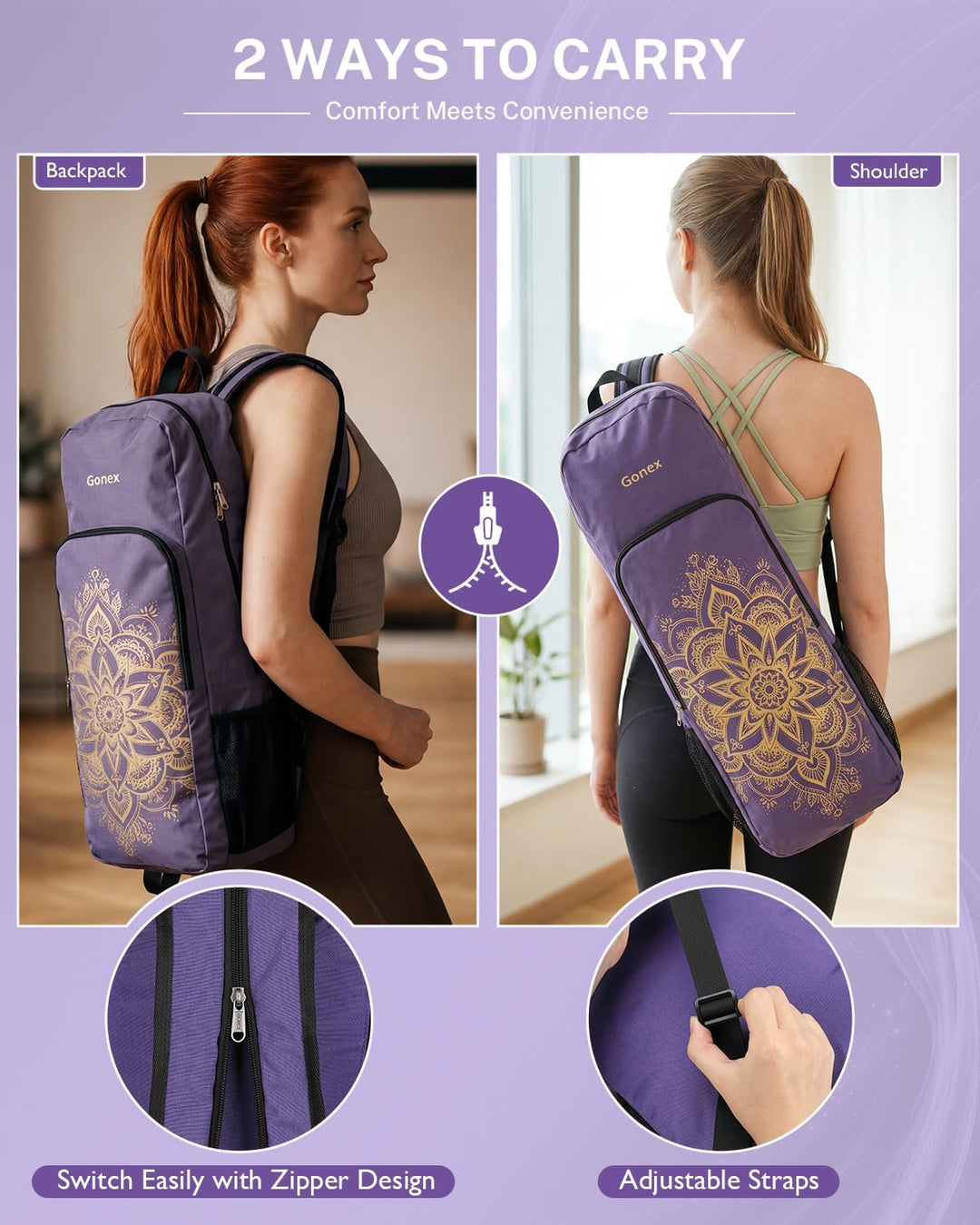 Gonex Yoga Tasche Damen, Konvertierbarer Yogatasche Rucksack mit Nassfach | 600D Polyester, Fits Mos