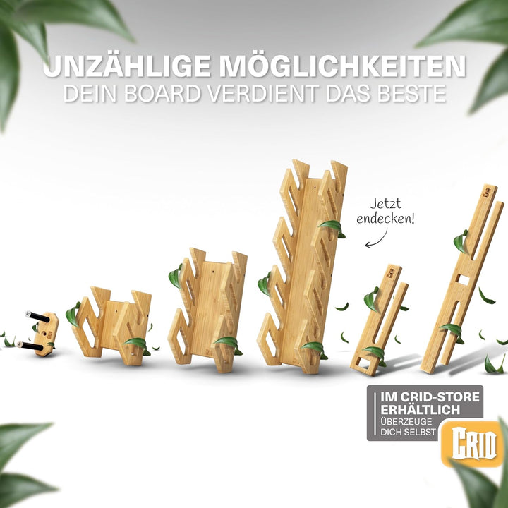 CRID Doppel Skateboard Wandhalterung aus Bambus - Universal Halterung für Skateboard, Longboard, Sno