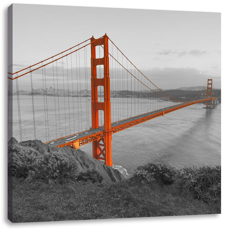 Pixxprint Golden Gate Bridge San Francisco schwarz/weiss, Format: 70x70 auf Leinwand, 70x70