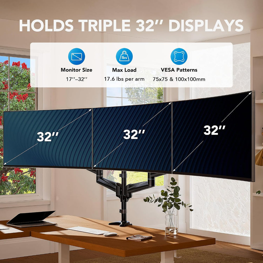 HUANUO Monitor Halterung 3 Monitore für 17-32 Zoll Bildschirme, Bildschirmhalterung 3 Monitore Höhen