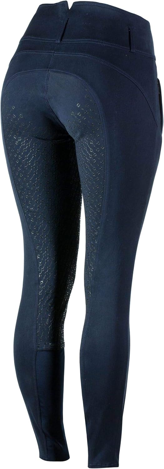 HORZE Damen Reithose Daniela, High Waist Stretch Reithose Vollbesatz mit Silikon Druck, Dunkelnavy