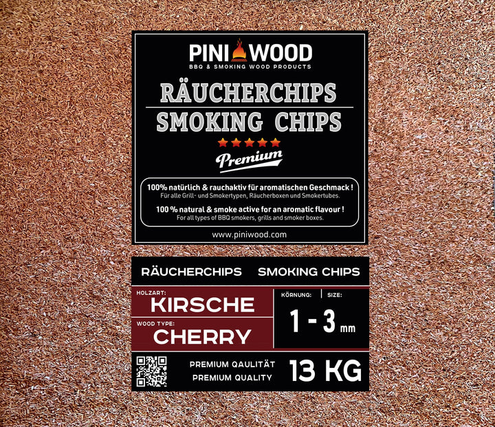PINI 13 Kg Räucherchips Kirsche 1-3 mm Smoking Chips Räucherspäne